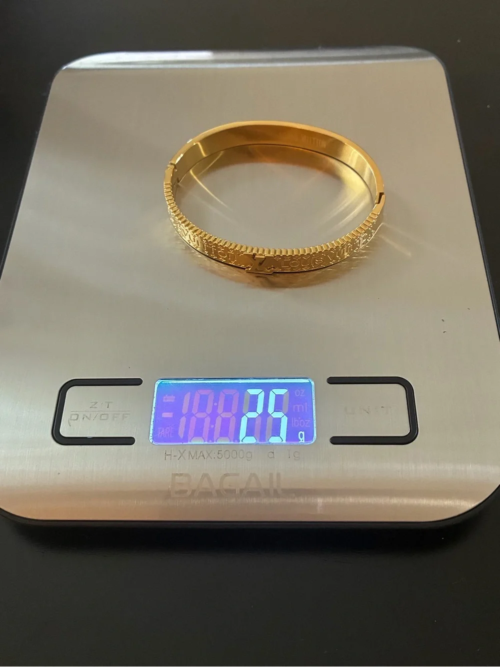 Gold LV Monogram Hinged Bangle Bracelet